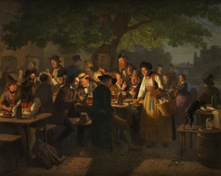 Night Beer Garden Scene with Old Radish Seller